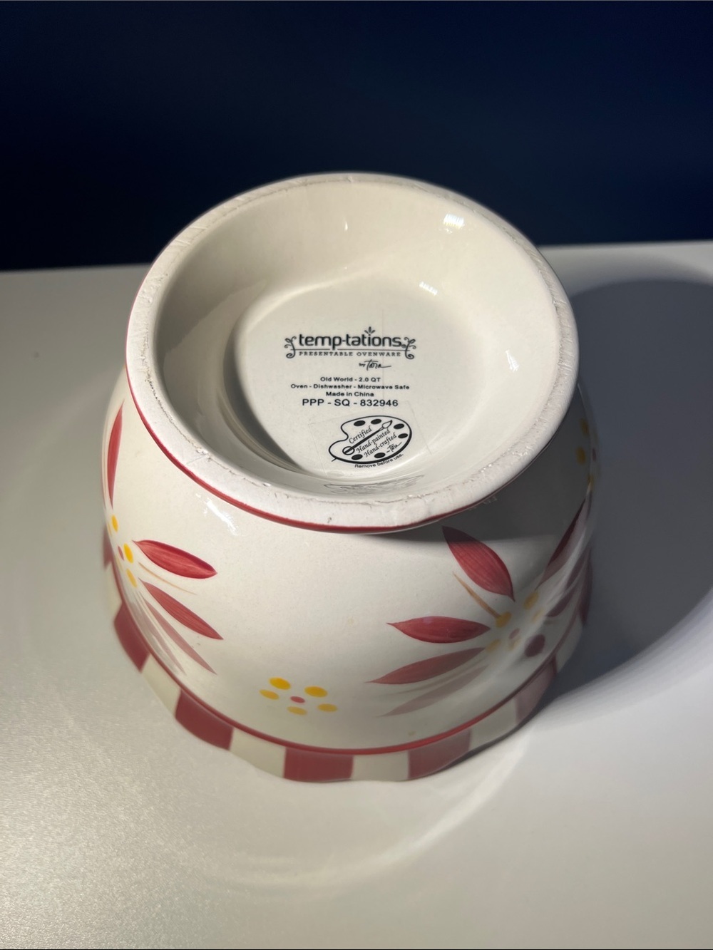 Temptations Painted Floral Ceramic Serving Bowl in Red & Yellow - Picture 3 of 3